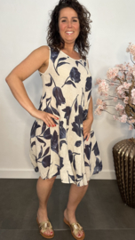 Linnenlook jurk Lenny Tulp marine/zand