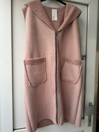 Suedine/ teddy bodywarmer met rits oud roze--SALE !--