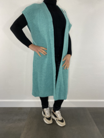 Lang grof gebreid mouwloos vest mos groen