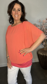 Blouse met boord korte mouw +SIZE koraal roze