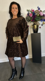 Velvet jurk/ tuniek met pailletten en strik Bruin