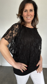 Blouse met boord KANT zwart