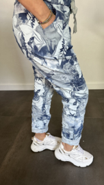 Joggjeans flowers & leaves +SIZE ijsblauw