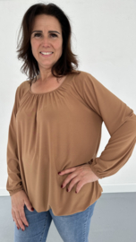 Ballon shirt travel met elastiek camel