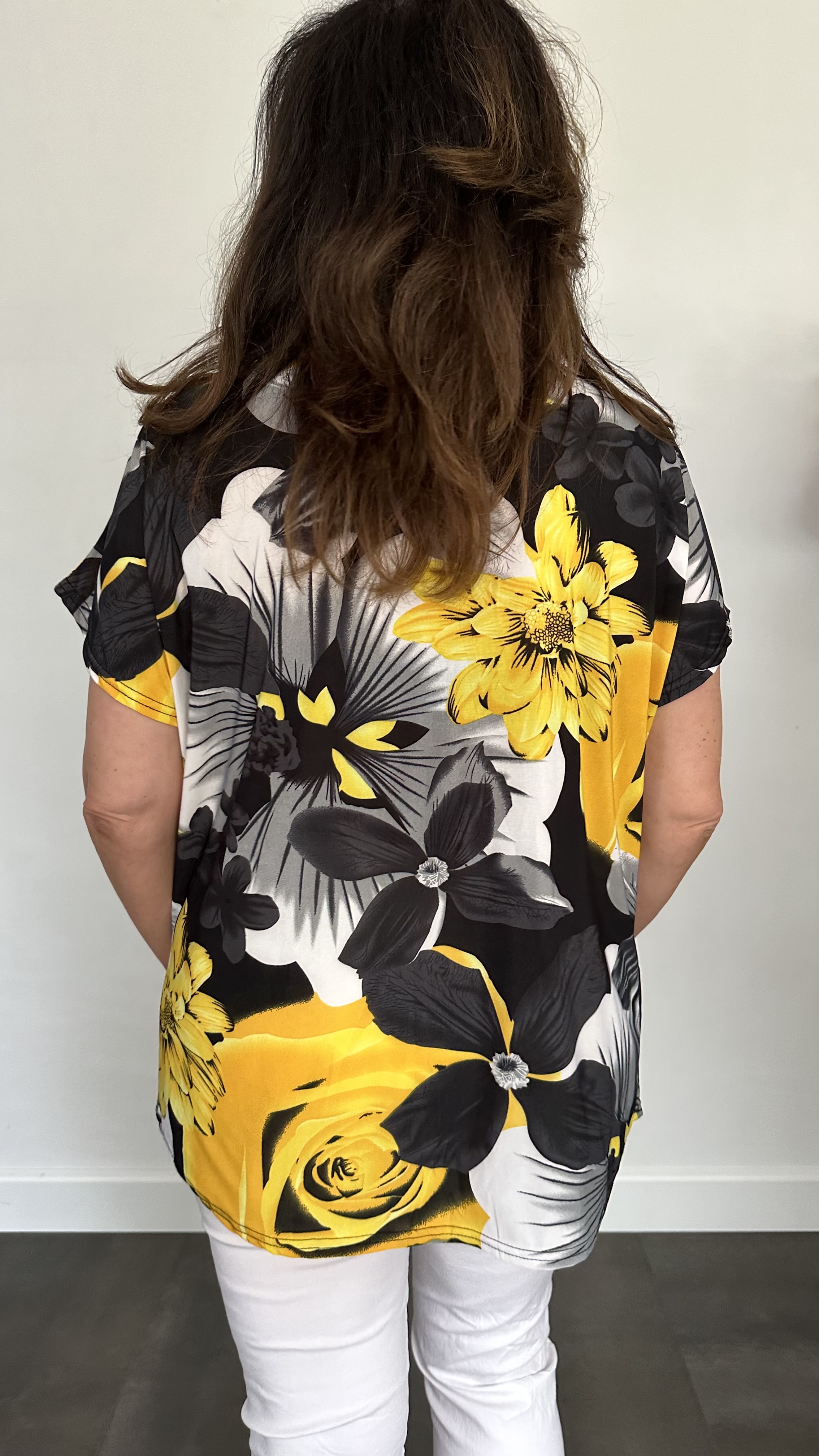 Shirt Zipp gebloemd geel