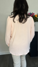 Crepe blouse met v-hals en pofmouw Roze