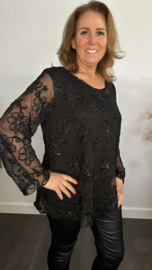 Top Christel met bloemen Zwart