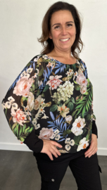 Blouse met boord palm roos kobalt/groen