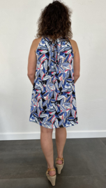 Halter jurk fallen leaves blauw
