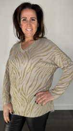 Gebreide trui tijger wave goud/ zand SALE