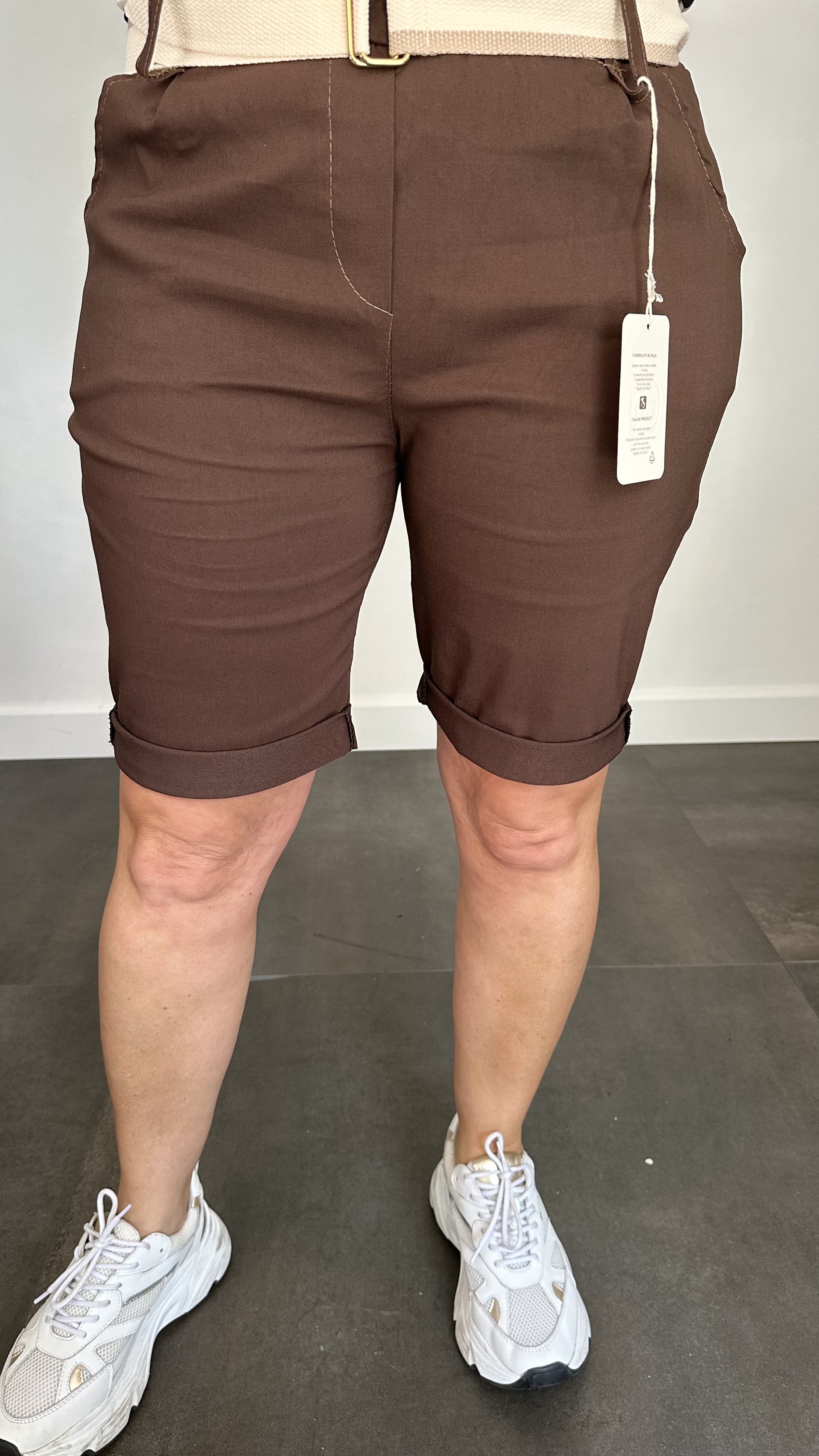 Bermuda stretch broek donker bruin