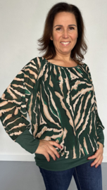 Blouse met boord tijger d. groen