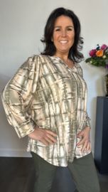 Soft shirt met v-hals en pofmouw Mila army