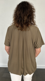 Ballon shirt travel met elastiek taupe