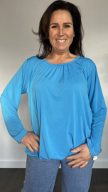 Ballon shirt travel met elastiek turquoise blauw