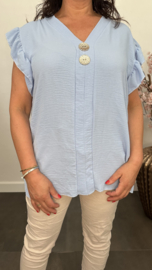 Shirt Britt met knopen en ruche IJsblauw