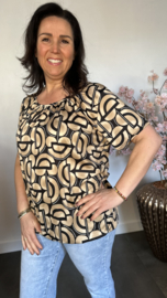 Ballon shirt met elastiek graphic zwart/taupe