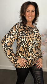 Ballon shirt met elastiek panter taupe/ camel