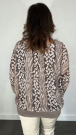 Blouse met boord panter tijger taupe