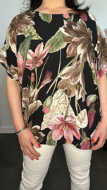 Gebloemd shirt Bodien Zwart