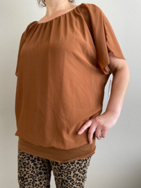 Blouse met boord korte mouw  +SIZE cognac