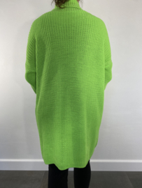 Lange grof gebreide trui met wijde col neon groen SALE