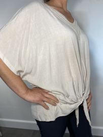 Blouse met knoop bling zand SALE