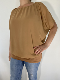 Blouse met boord korte mouw +SIZE camel