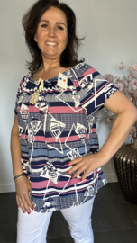 Shirt met koord travel Fantasy gestreept roze