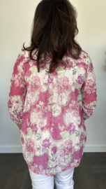 Kanten blouse gebloemd 2-delig fuchsia