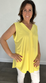 Lang mouwloos shirt met v-hals travel geel