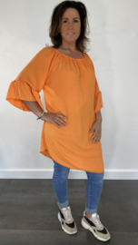 Tuniek Niki met ruche langs de mouw oranje