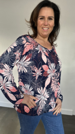 Ballon shirt met elastiek joni marine/ koraal