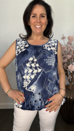 Ballon top Flowers &Jeans blauw/wit