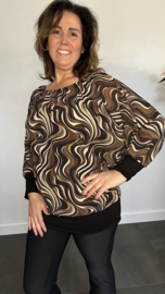 Blouse met boord ocean waves zwart
