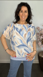 Blouse met boord Leaves ijsblauw