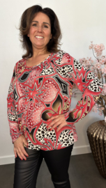 Ballon shirt met elastiek panter/flower fantasy cyclaam