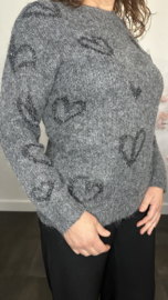 Gebreide trui met glitter hartjes Antraciet