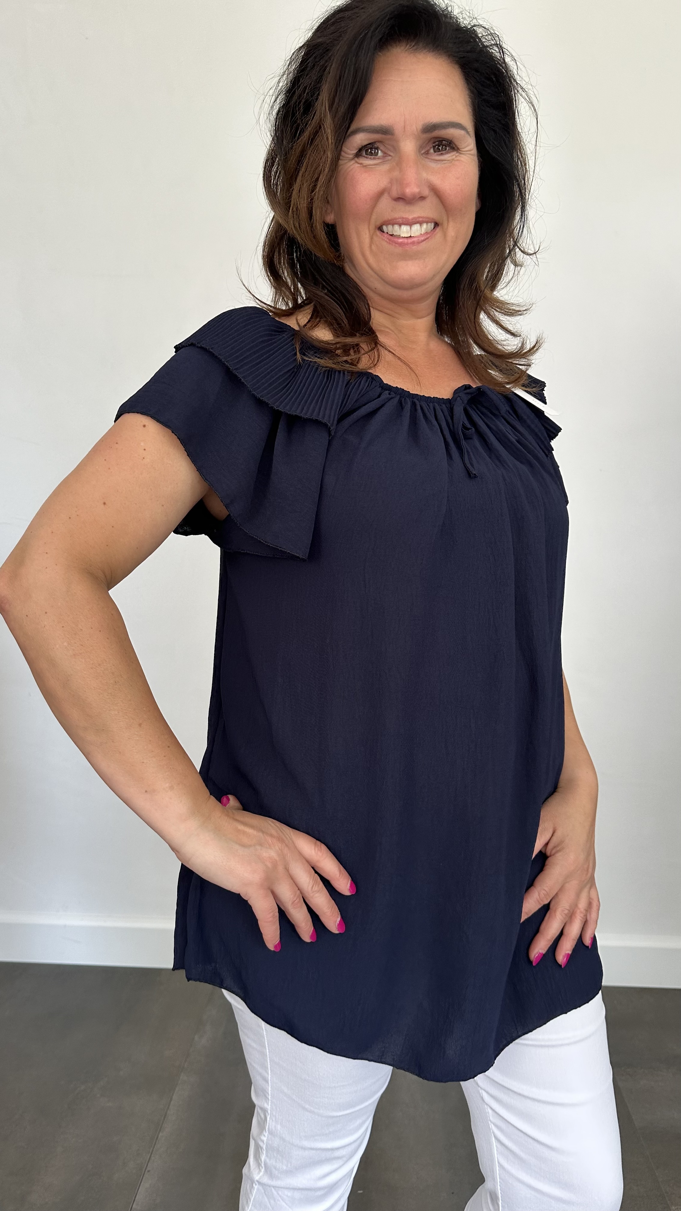 Top Kenza met plissé ruche marine SALE