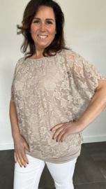 Blouse met boord KANT zand