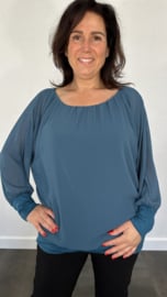 Blouse met boord lange mouw petrol