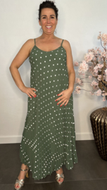 Plisse jurk Polka Dot met spaghettibandjes Army