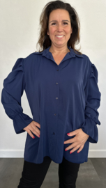 Blouse Margriet met pofmouw +SIZE blauw