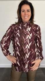 Shirt met gesmokte kraag zig zag soft bordeaux