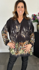 Blouse met panters zwart