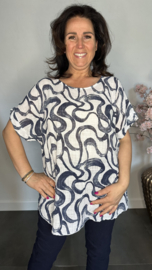 Linnenlook shirt Waves wit/ marine