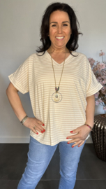 T-Shirt gestreept met ketting Zand