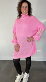 Lange grof gebreide trui LOVE pink