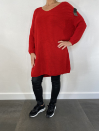 Grof gebreide oversized trui rood