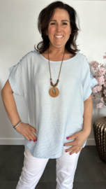 Shirt Nora kant +ketting IJsblauw